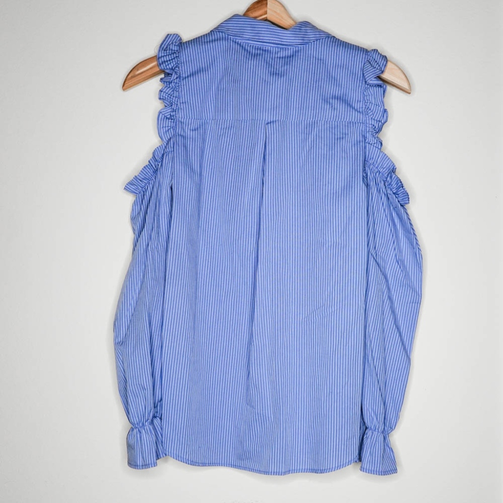 BCBGENERATION Cold-Shoulder Ruffled Pinstripe Shir - Picture 3 of 3